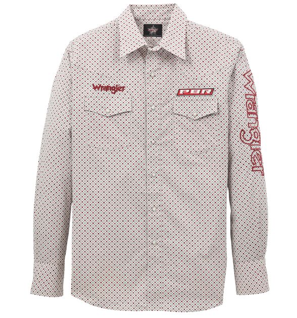 Wrangler® Men's PBR Logo Long Sleeve Button Down Shirt, White