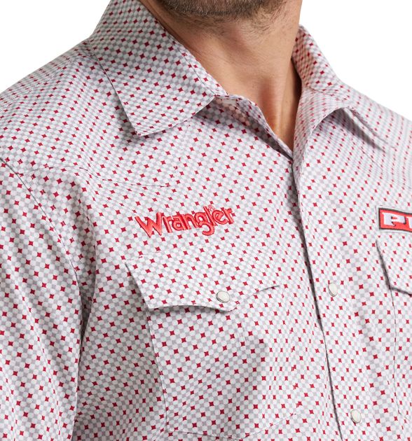 Wrangler® Men's PBR Logo Long Sleeve Button Down Shirt, White