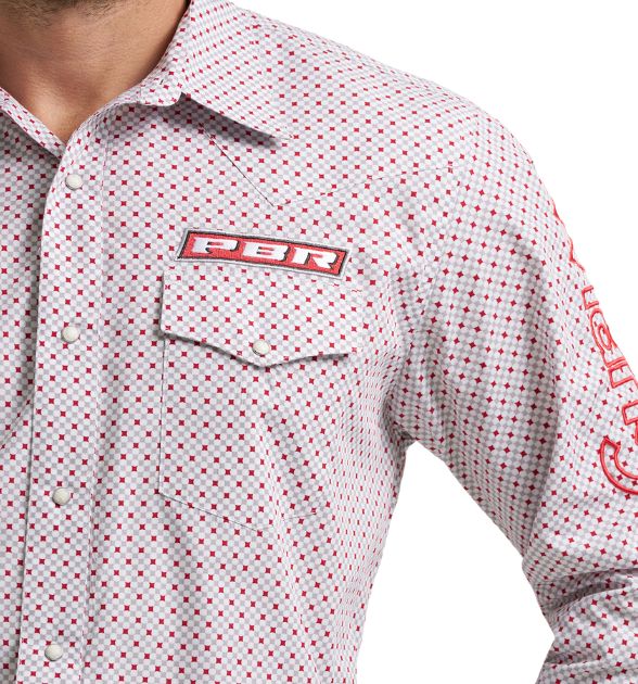 Wrangler® Men's PBR Logo Long Sleeve Button Down Shirt, White
