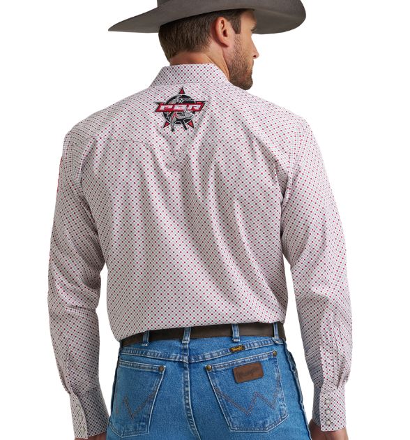 Wrangler® Men's PBR Logo Long Sleeve Button Down Shirt, White