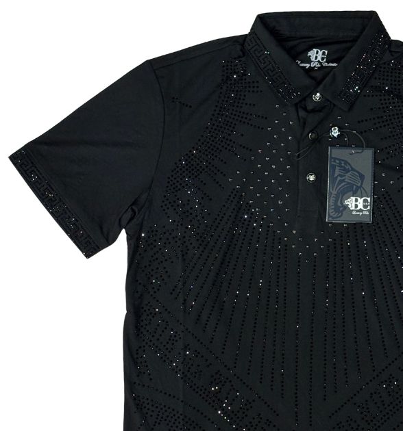 BC1 Collection Men's Luxury Rhinestone Polo – Black | Western Style