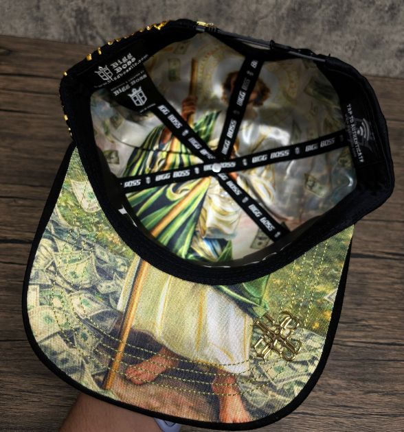 Bigg Boss Men's San Judas Snapback Cap – Black Gold | Embroidered Western Hat