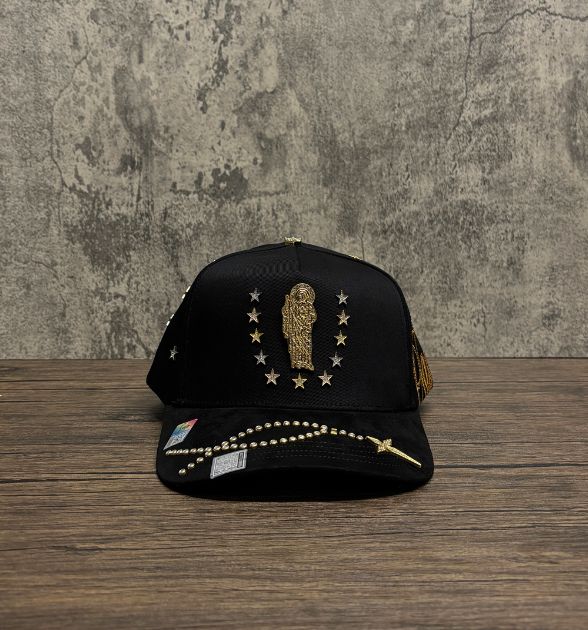 Bigg Boss Men's San Judas Snapback Cap – Black Gold | Embroidered Western Hat