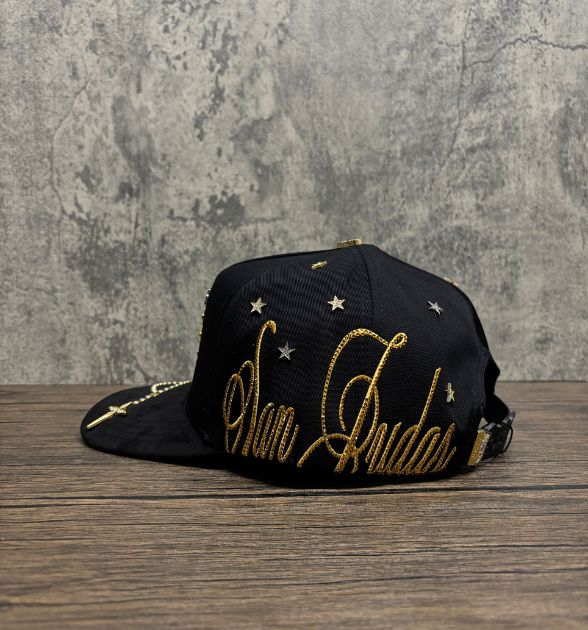Bigg Boss Men's San Judas Snapback Cap – Black Gold | Embroidered Western Hat