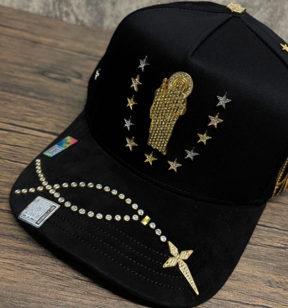 Bigg Boss Men's San Judas Snapback Cap – Black Gold | Embroidered Western Hat