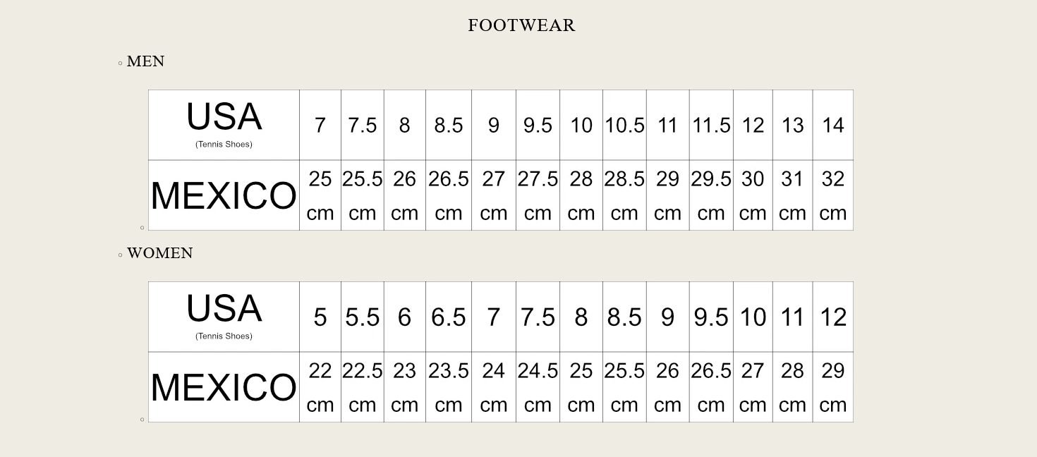 Please contact us if you have any questions regarding this size chart.