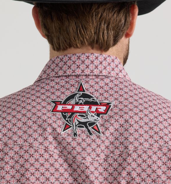 Wrangler® Men's PBR Logo Long Sleeve Button Down Shirt, Red