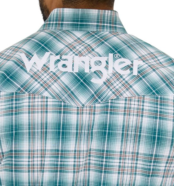 Wrangler® Men's Logo Long Sleeve Button Down Shirt, Blue