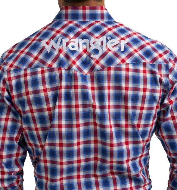 Wrangler® Men's Logo Long Sleeve Button Down Shirt, Blue