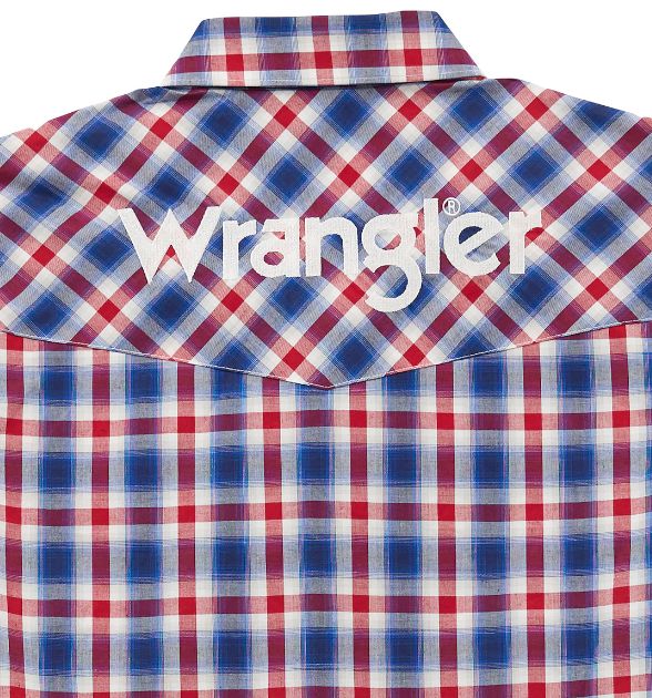 Wrangler® Men's Logo Long Sleeve Button Down Shirt, Blue