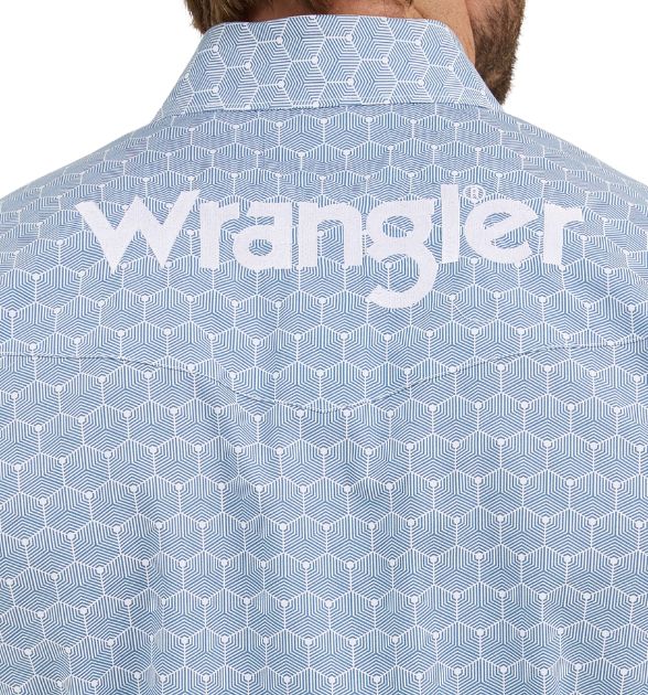 Wrangler® Men's Logo Long Sleeve Button Down Shirt, Blue