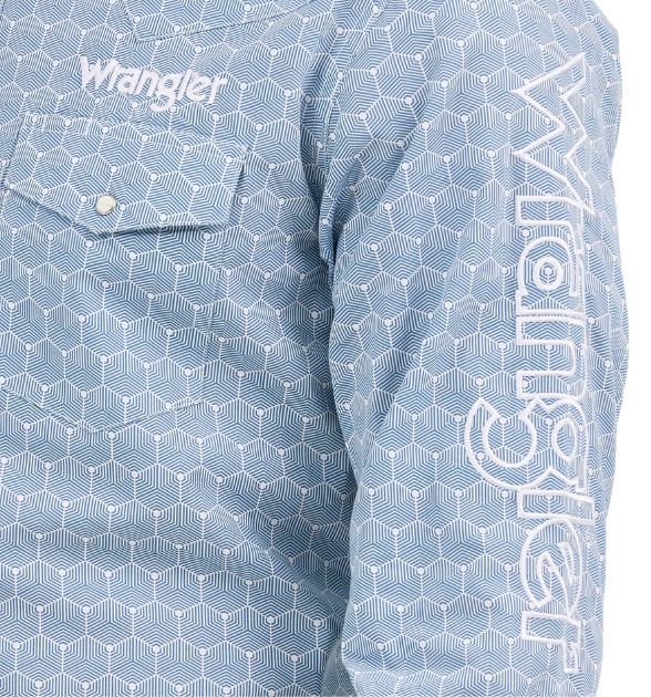 Wrangler® Men's Logo Long Sleeve Button Down Shirt, Blue
