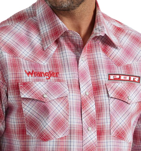 Wrangler® Men's PBR Plaid Western Snap Shirt – Red & White