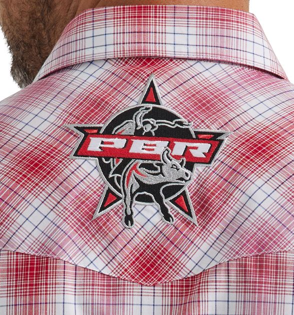 Wrangler® Men's PBR Plaid Western Snap Shirt – Red & White
