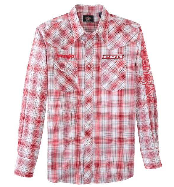 Wrangler® Men's PBR Plaid Western Snap Shirt – Red & White