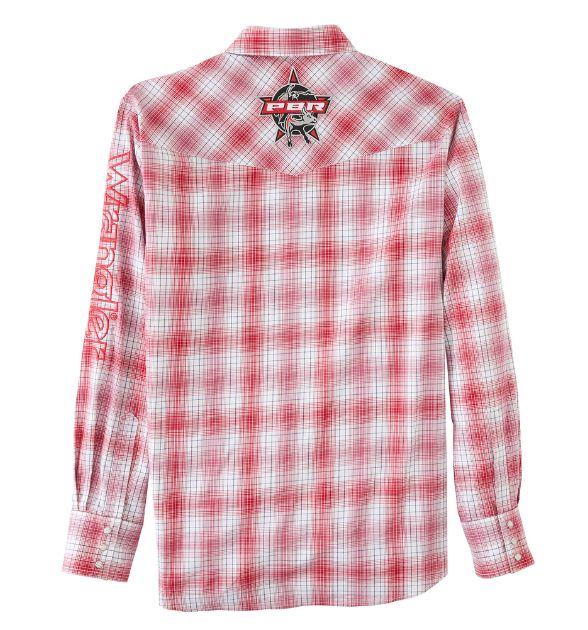 Wrangler® Men's PBR Plaid Western Snap Shirt – Red & White