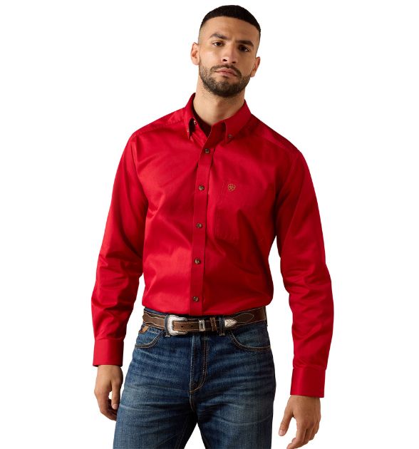 Ariat Men's Solid Twill Classic Long Sleeve Western Shirt - Scarlet Sage Red