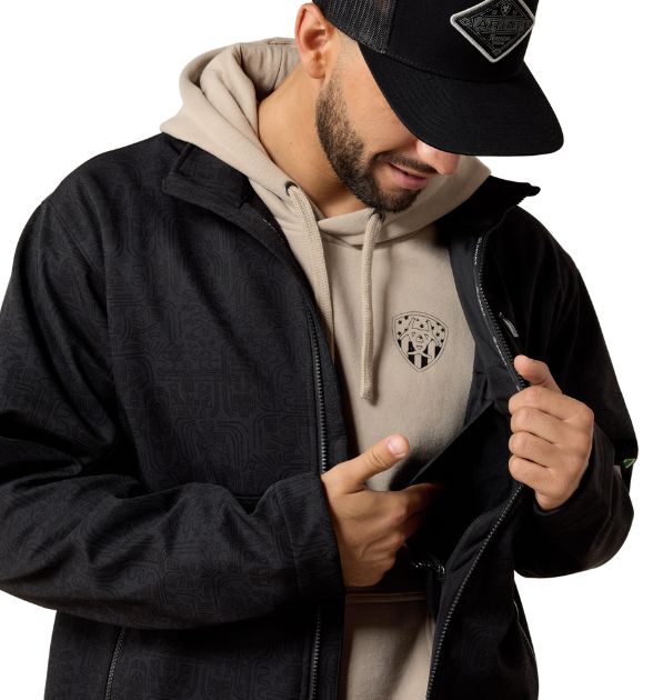 Ariat Men's Mexico Style Softshell Jacket – Black | All-Over Pattern