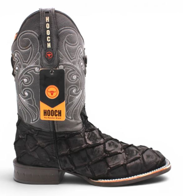 Mens Pirarucu Print Boot Black – Square Toe Rubber Sole Leather Boot