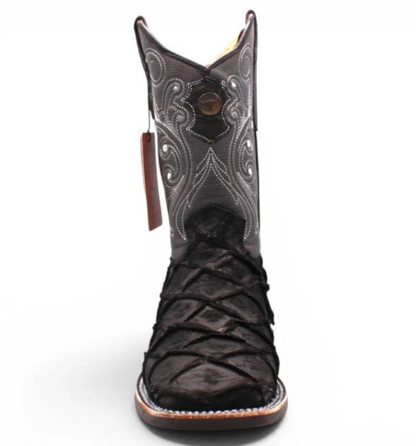 Mens Pirarucu Print Boot Black – Square Toe Rubber Sole Leather Boot