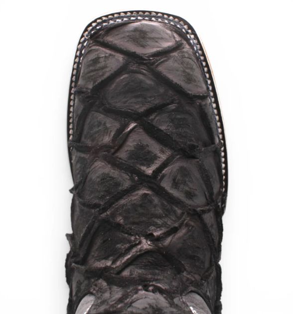 Mens Pirarucu Print Boot Black – Square Toe Rubber Sole Leather Boot