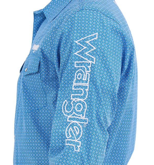 Wrangler® Men's Logo Long Sleeve Button Down Shirt, Blue