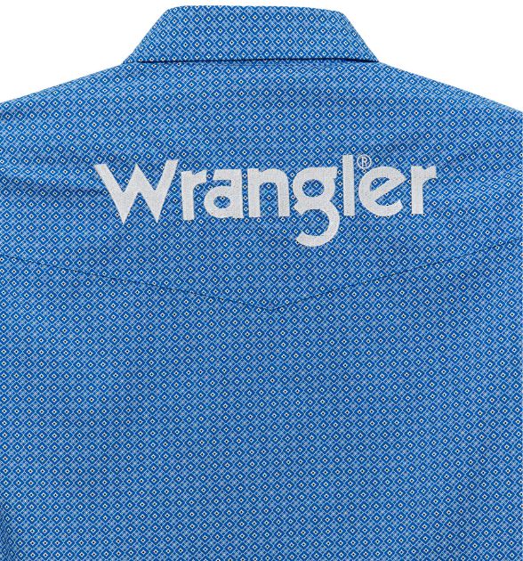 Wrangler® Men's Logo Long Sleeve Button Down Shirt, Blue