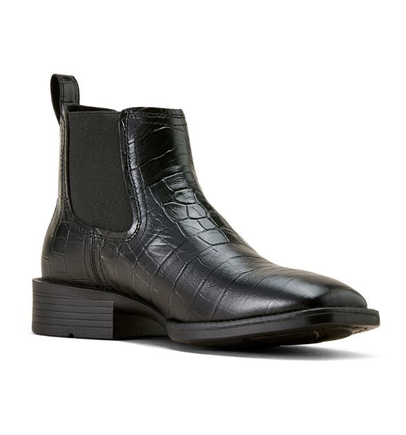 Men's Ariat Booker Chelsea Wide Square Toe Western Boot - Black Croc Print