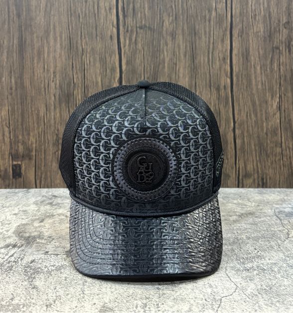 Cuadra Men's Monogram Print & Bovine Leather Cap - Black