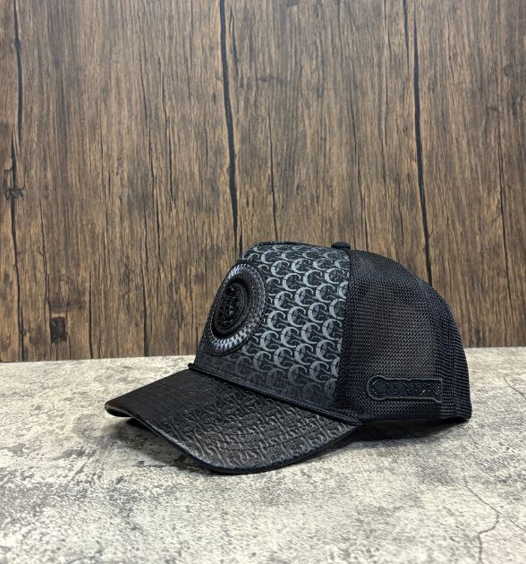 Cuadra Men's Monogram Print & Bovine Leather Cap - Black