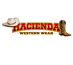 Logo of Hacienda Western Wear featuring a cowboy hat and boot on a white background.