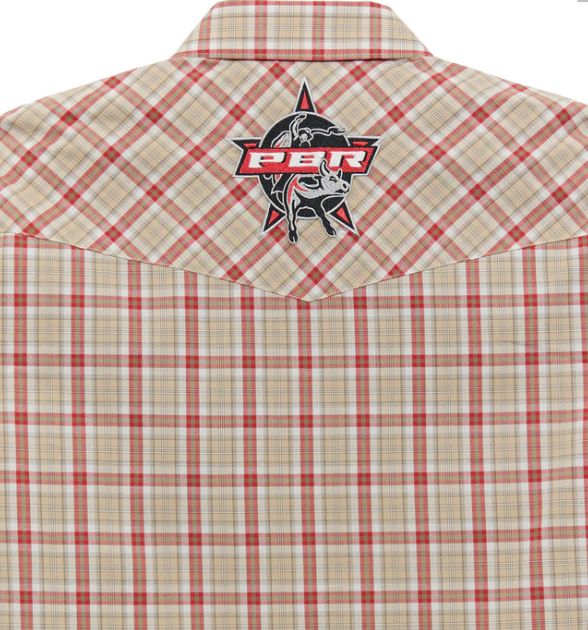 Wrangler® Men's PBR Logo Long Sleeve Button Down Shirt, Brown/Red