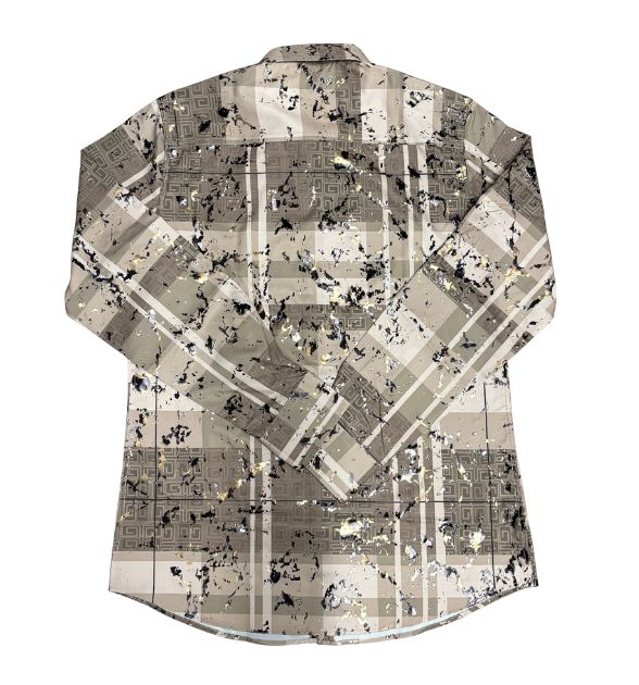 Platini Men's Beige Long Sleeve Shirt | Geometric Western Print