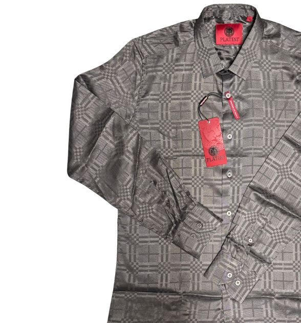 Platini Men's Brown Long Sleeve Shirt | Geometric Western Pattern