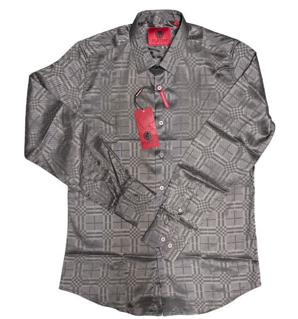Platini Men's Brown Long Sleeve Shirt | Geometric Western Pattern