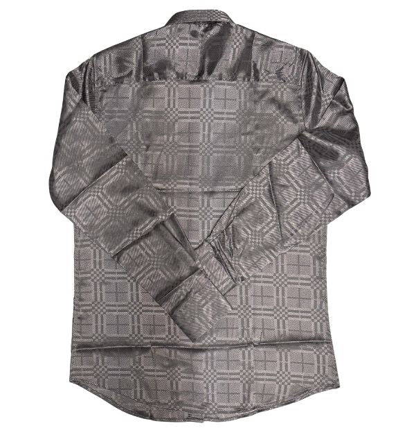 Platini Men's Brown Long Sleeve Shirt | Geometric Western Pattern