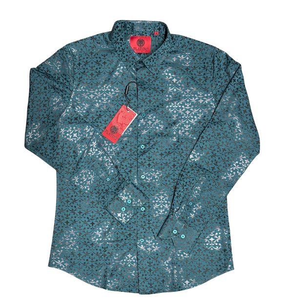 Platini Men's Blue/Turquoise Long Sleeve Shirt | Patterned Western Shirt