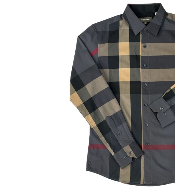 The Blue Men's Long Sleeve Plaid Shirt – Grey