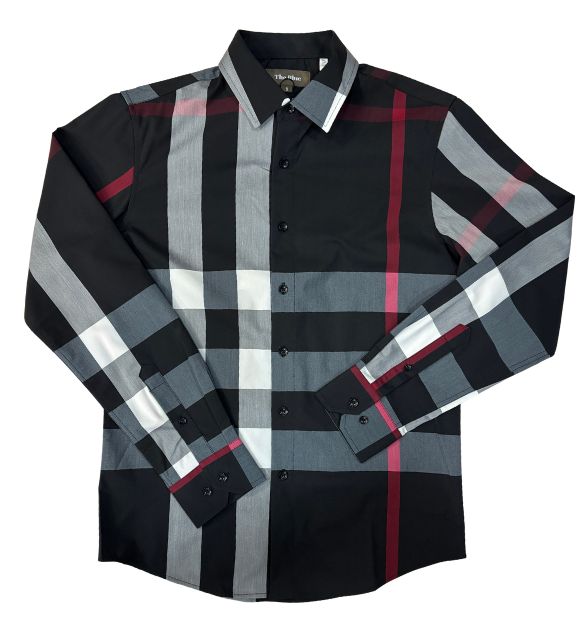 The Blue Men's Long Sleeve Plaid Shirt – Black/Red