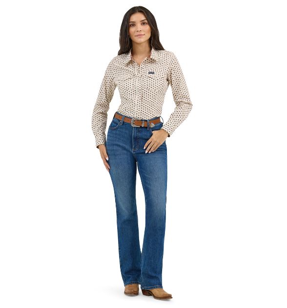 Wrangler Women’s Western Floral Snap Shirt – Beige
