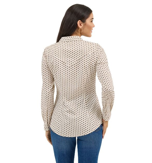 Wrangler Women’s Western Floral Snap Shirt – Beige