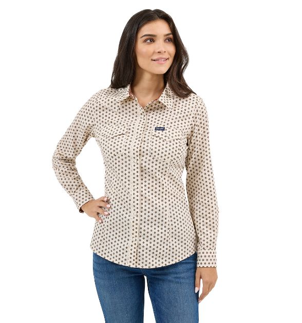 Wrangler Women’s Western Floral Snap Shirt – Beige