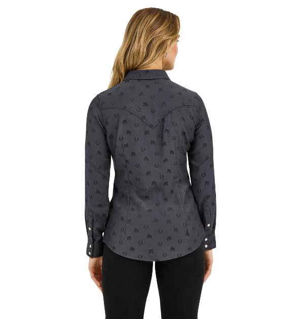 Wrangler Women’s Western Snap Shirt – Black Horses