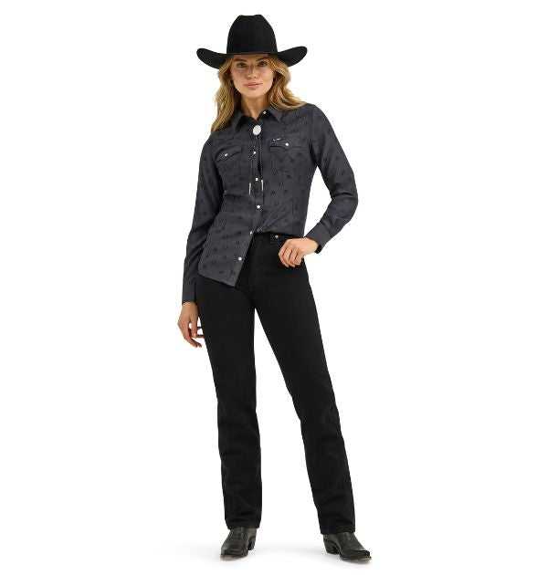 Wrangler Women’s Western Snap Shirt – Black Horses