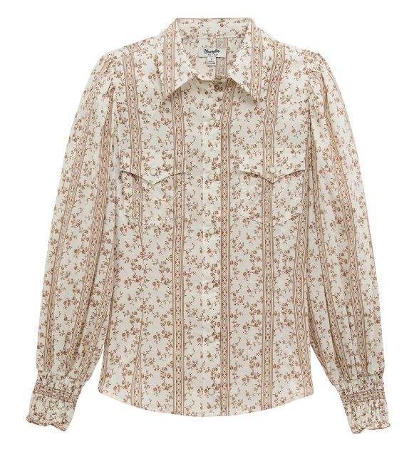 Wrangler Retro Women's Western Puff Sleeve Blouse – White
