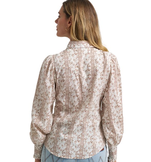 Wrangler Retro Women's Western Puff Sleeve Blouse – White
