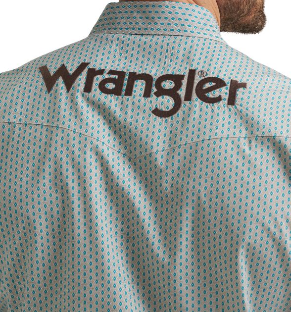 Wrangler® Men's Logo Long Sleeve Button Down Shirt, Grey