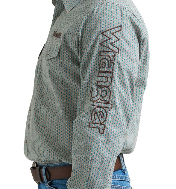 Wrangler® Men's Logo Long Sleeve Button Down Shirt, Grey