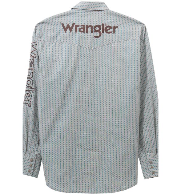 Wrangler® Men's Logo Long Sleeve Button Down Shirt, Grey