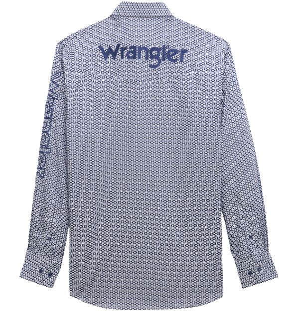 Wrangler® Men's Logo Long Sleeve Button Down Shirt, Blue